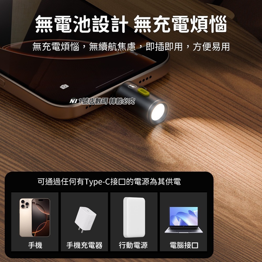 隨身 迷你 手電筒 Type-C 強光 超亮 戶外 照明 LED 柔光 mini 登山 露營 手電 手機手電筒-細節圖3