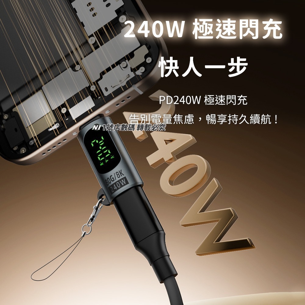 240W 智能數顯 轉接頭 轉換頭 Type-c 監測 測速 電流 電壓 功率 80Gbps 8k 60Hz-細節圖3