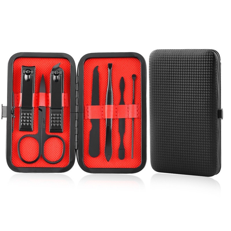 不鏽鋼指甲刀七件組 指甲刀 指甲剪 小剪刀 磨甲棒 掏耳棒 眉夾 剔甲 旅行組 隨身組 收納 美甲工具-細節圖2