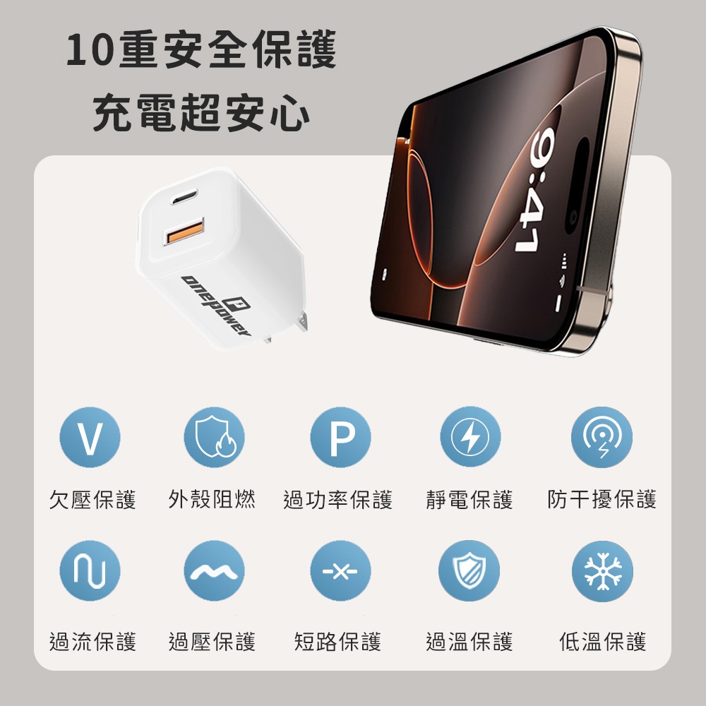 OnePower 小冰塊 GaN 33W 1A1C PD 充電器 充電頭 旅充頭 適用 iPhone 小米-細節圖7