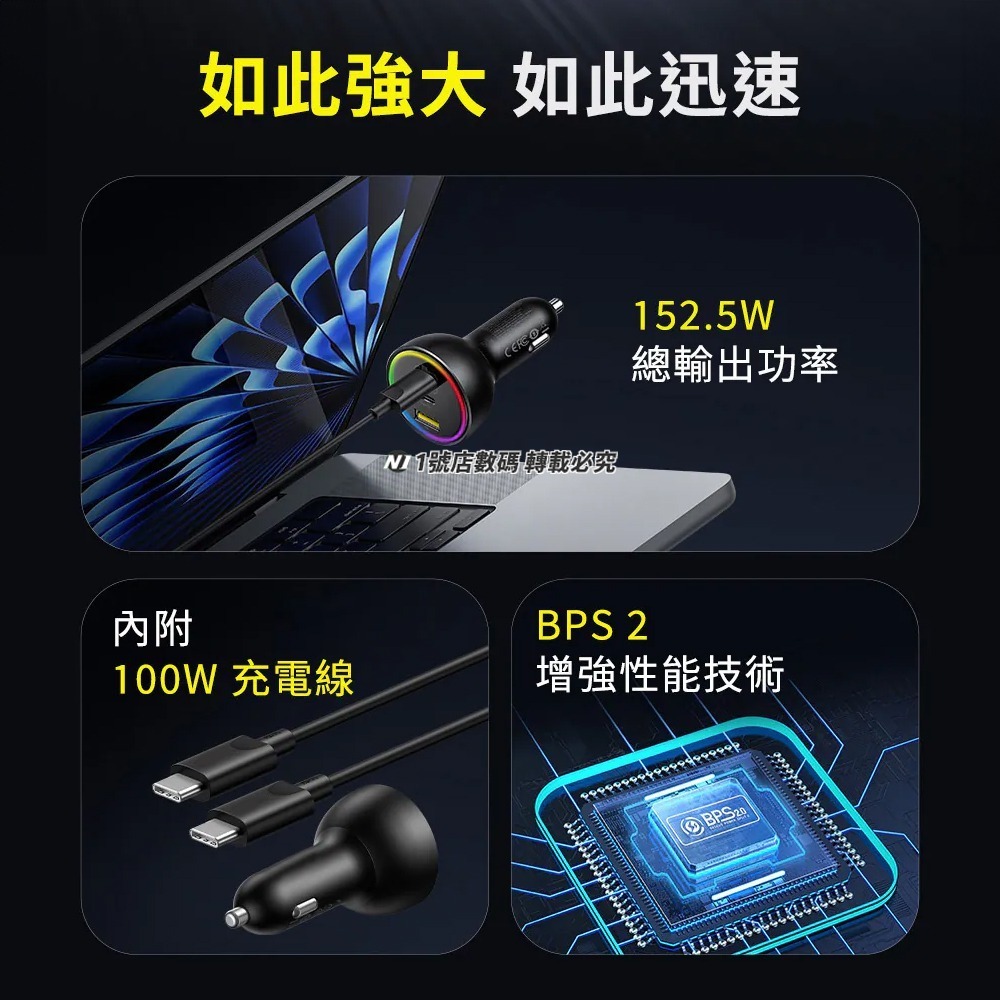 小米有品 尊享三口車載充電器 152.5W 多孔 快充 車用充電器 2C1A 車充 適用 iphone 16 17-細節圖3