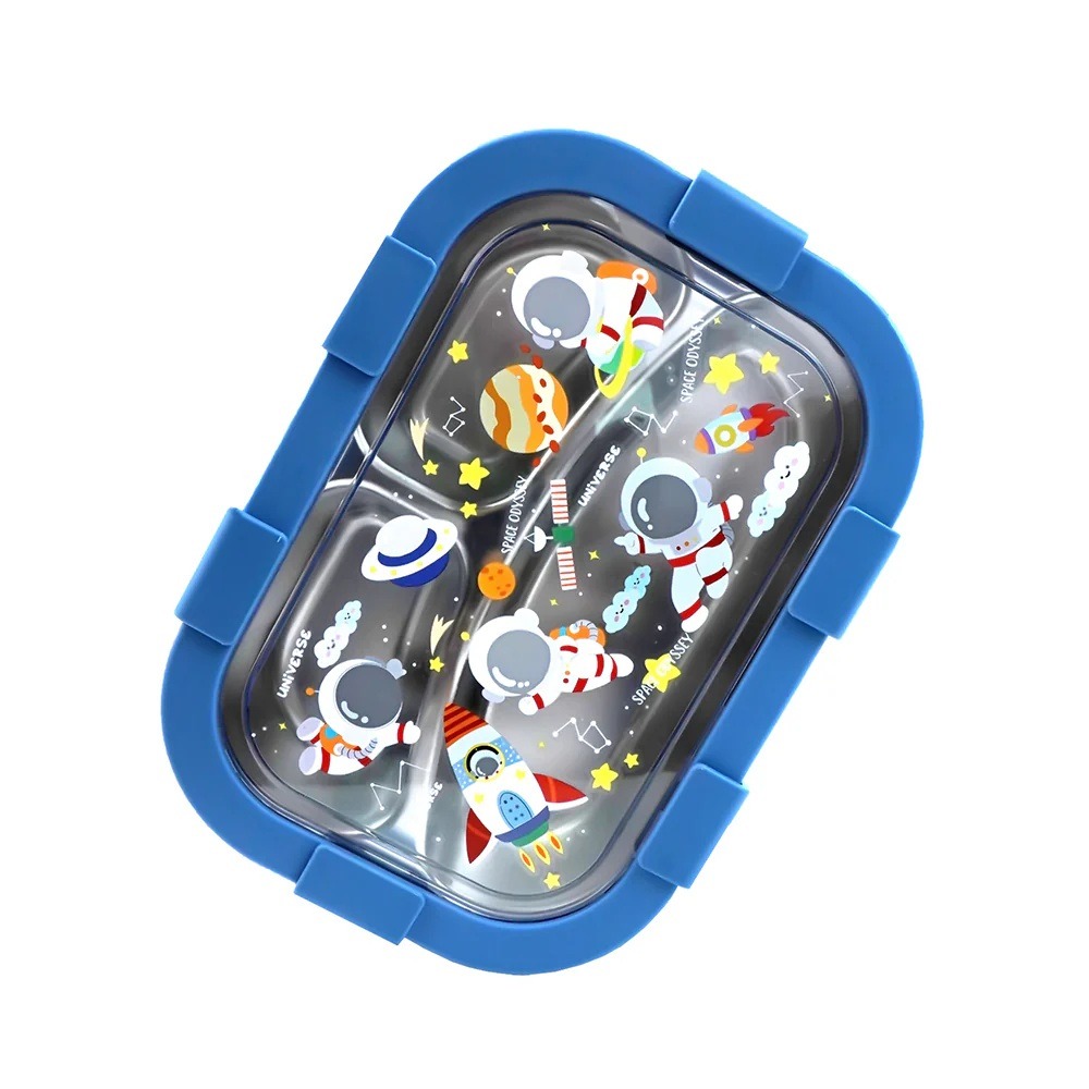 Q特304不鏽鋼 三格隔熱餐盒 (附叉匙) 太空人/恐龍-細節圖5