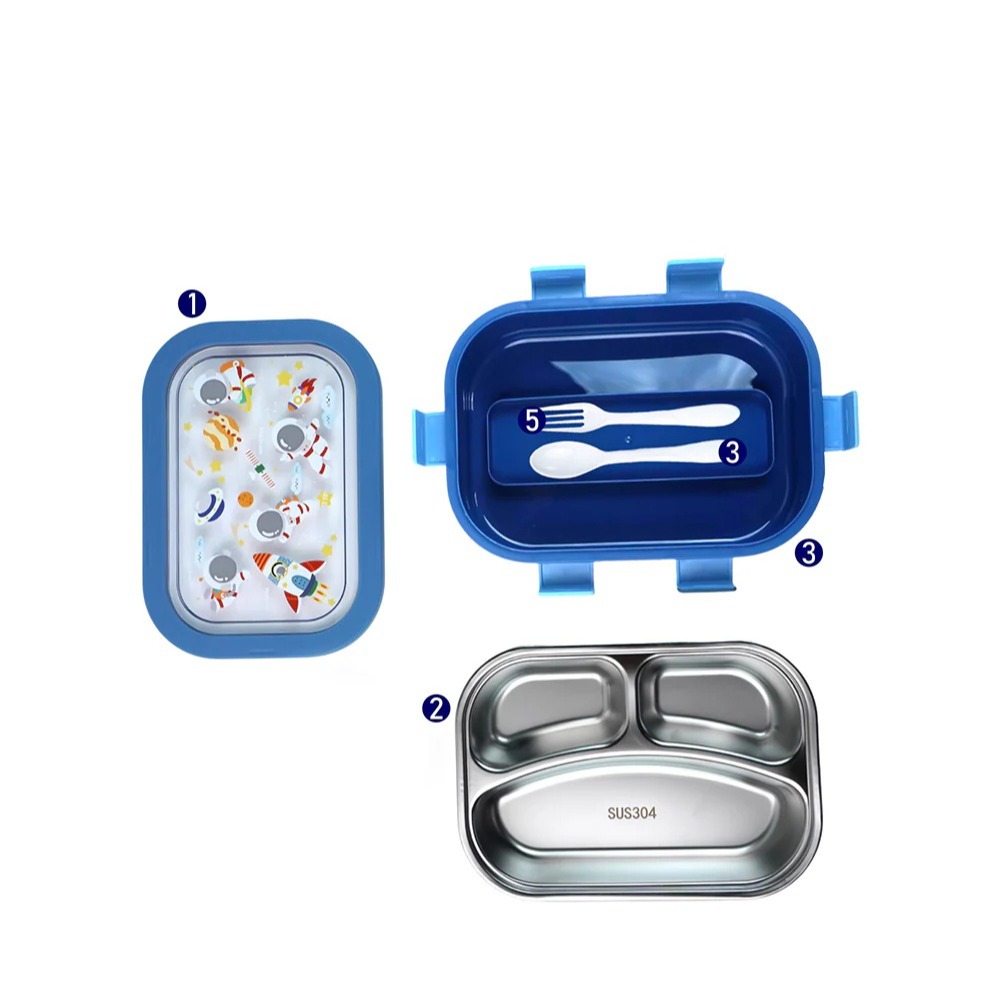 Q特304不鏽鋼 三格隔熱餐盒 (附叉匙) 太空人/恐龍-細節圖6