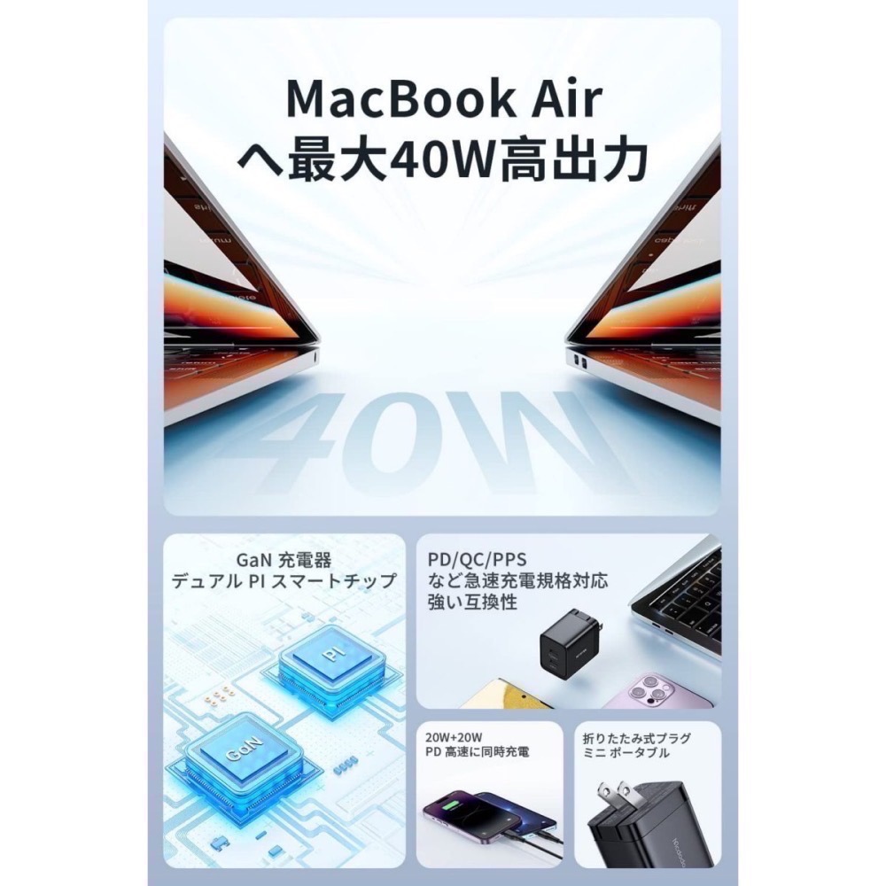 麥多多 Mcdodo GaN 40W 雙孔PD急速充電器(雙Type-C孔PD快充)-細節圖4
