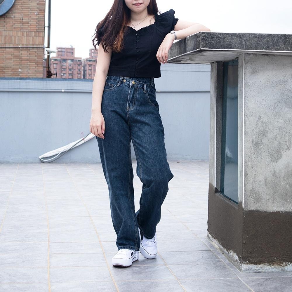 RayRayStephanie 小隻女褲長！復古灰藍交叉腰牛仔褲-細節圖4