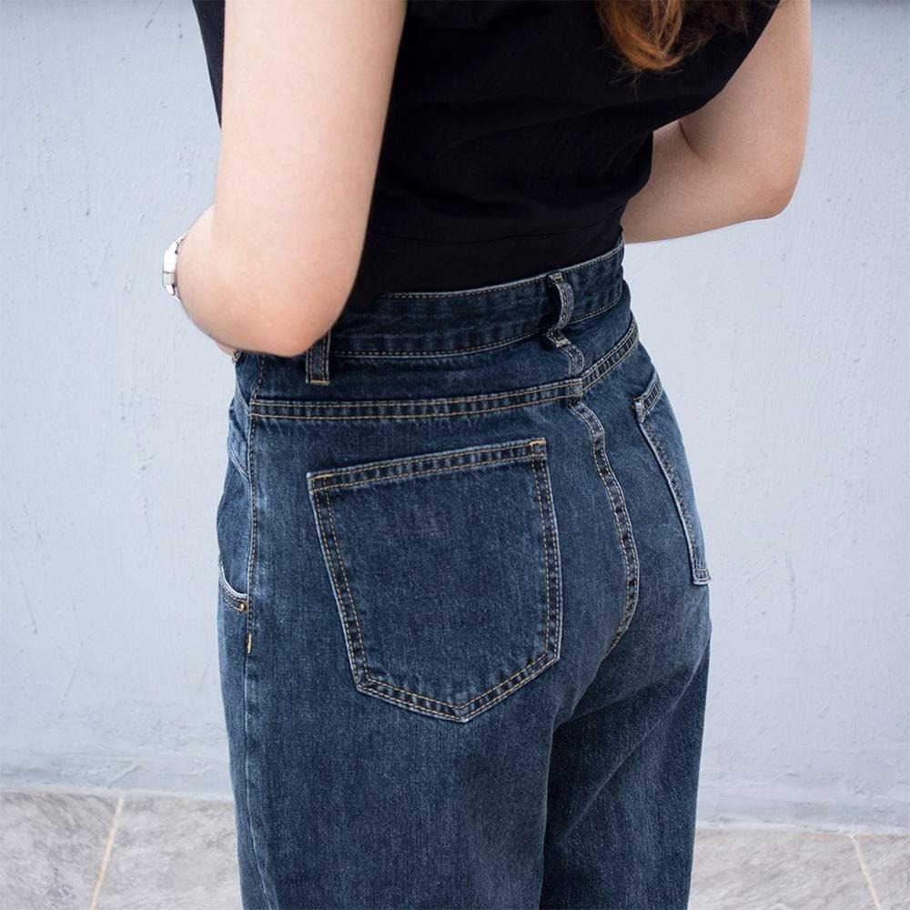 RayRayStephanie 小隻女褲長！復古灰藍交叉腰牛仔褲-細節圖7