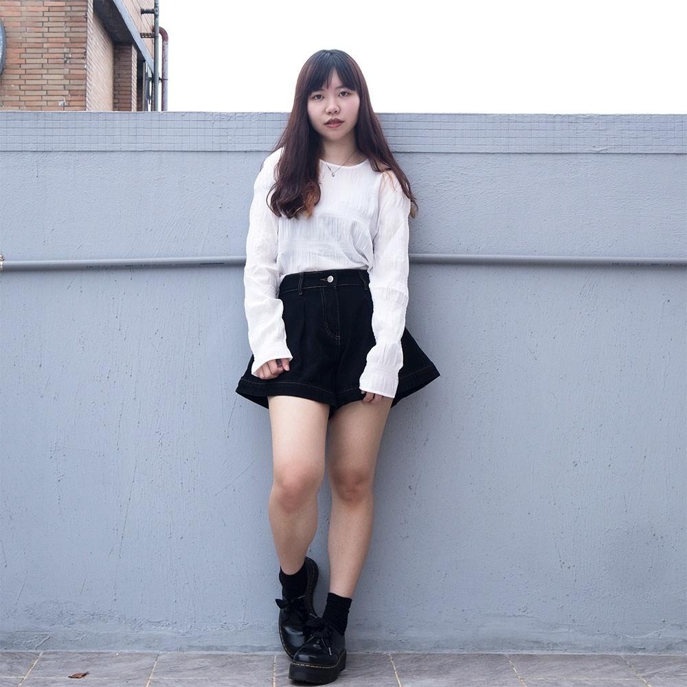 RayRayStephanie 皺褶雪紡短版透膚上衣-細節圖4