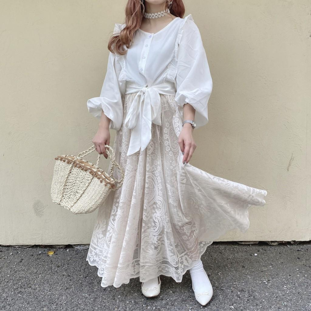 現貨💖猫日屋💖古董蕾絲鏤空復古A字大裙襬長裙-細節圖6