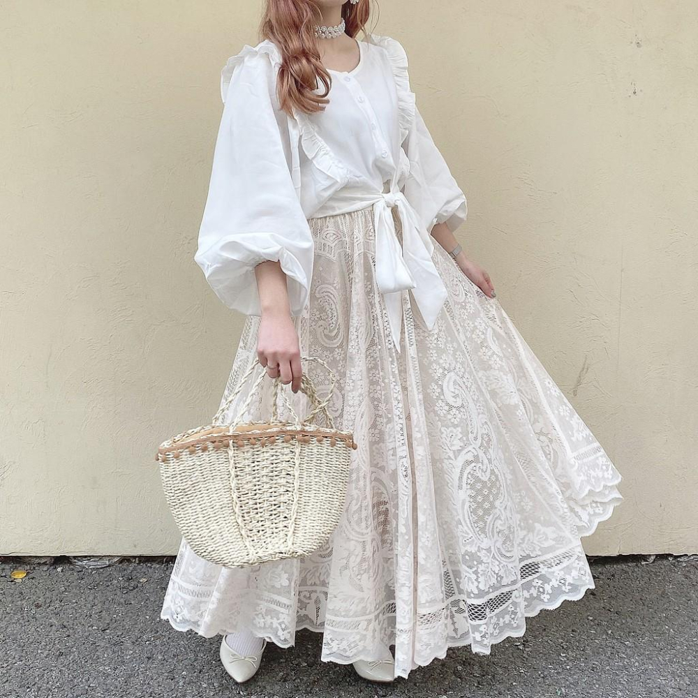 現貨💖猫日屋💖古董蕾絲鏤空復古A字大裙襬長裙-細節圖8