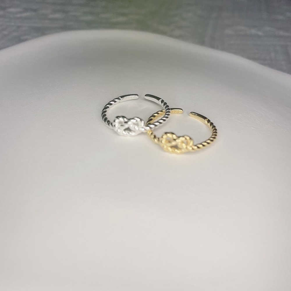 現貨💖猫日屋💖925s 純銀 麻花繩結開口戒指-細節圖6