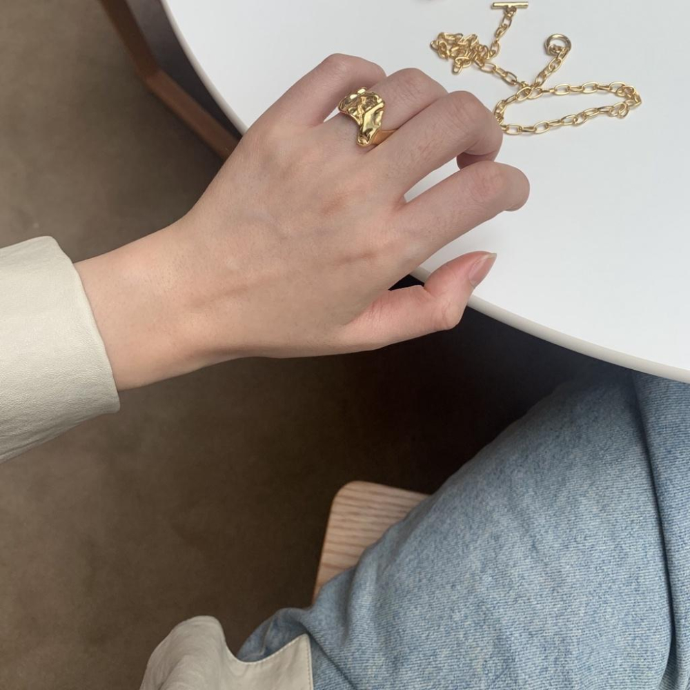 現貨💖猫日屋💖正韓🇰🇷 日雜金屬感不規則金屬戒指-細節圖3