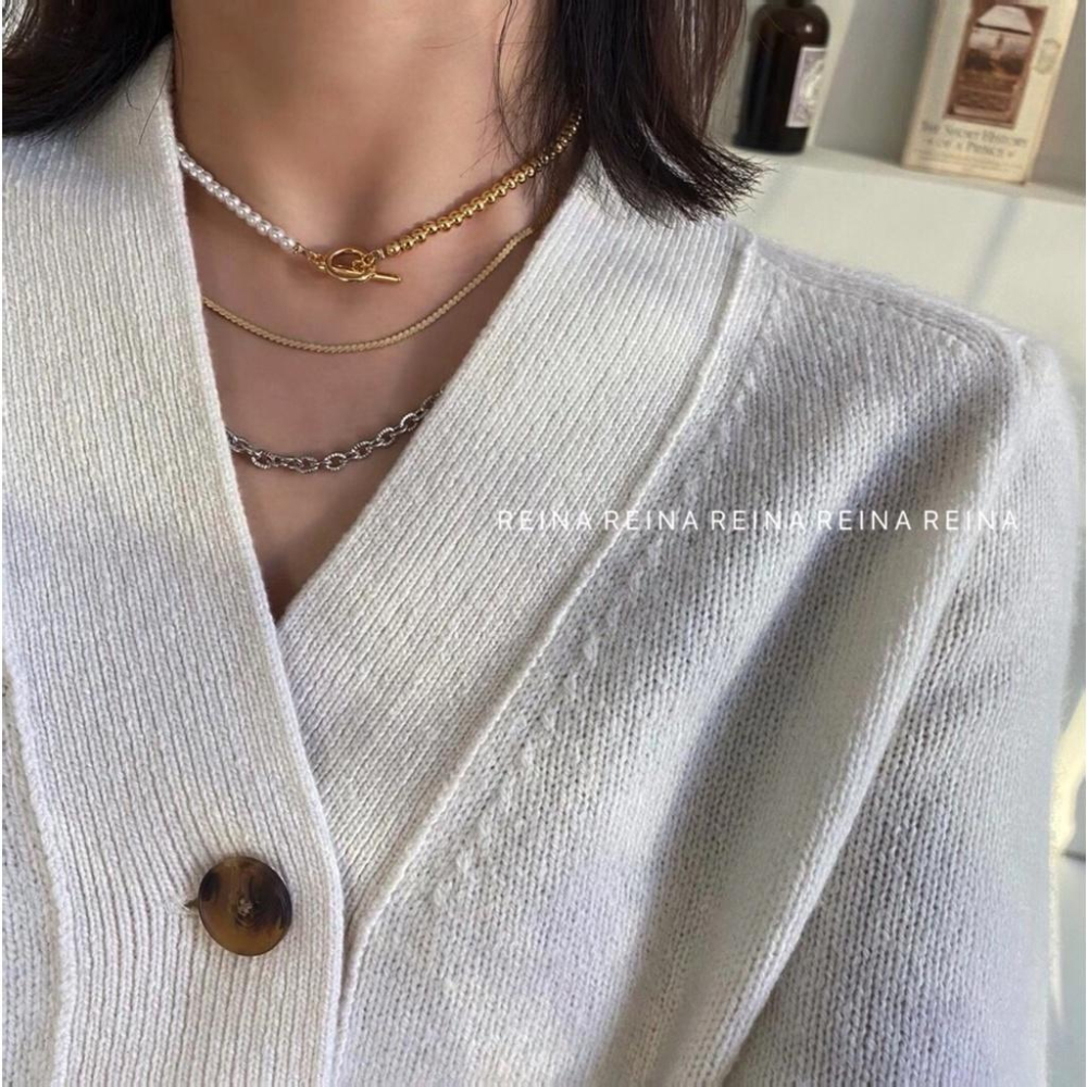 現貨💖猫日屋💖正韓🇰🇷 氣質復古珍珠拼接鎖骨鍊-細節圖3