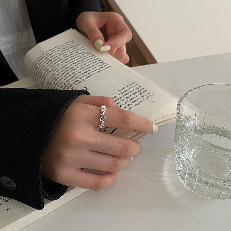 現貨💖猫日屋💖 🇰🇷 925s 日韓愛心麻花繩結開口戒指-細節圖8