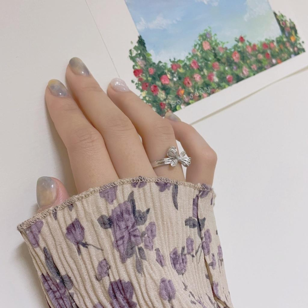 現貨💖猫日屋💖 925s 日系冷淡風蝴蝶結開口戒指-細節圖2