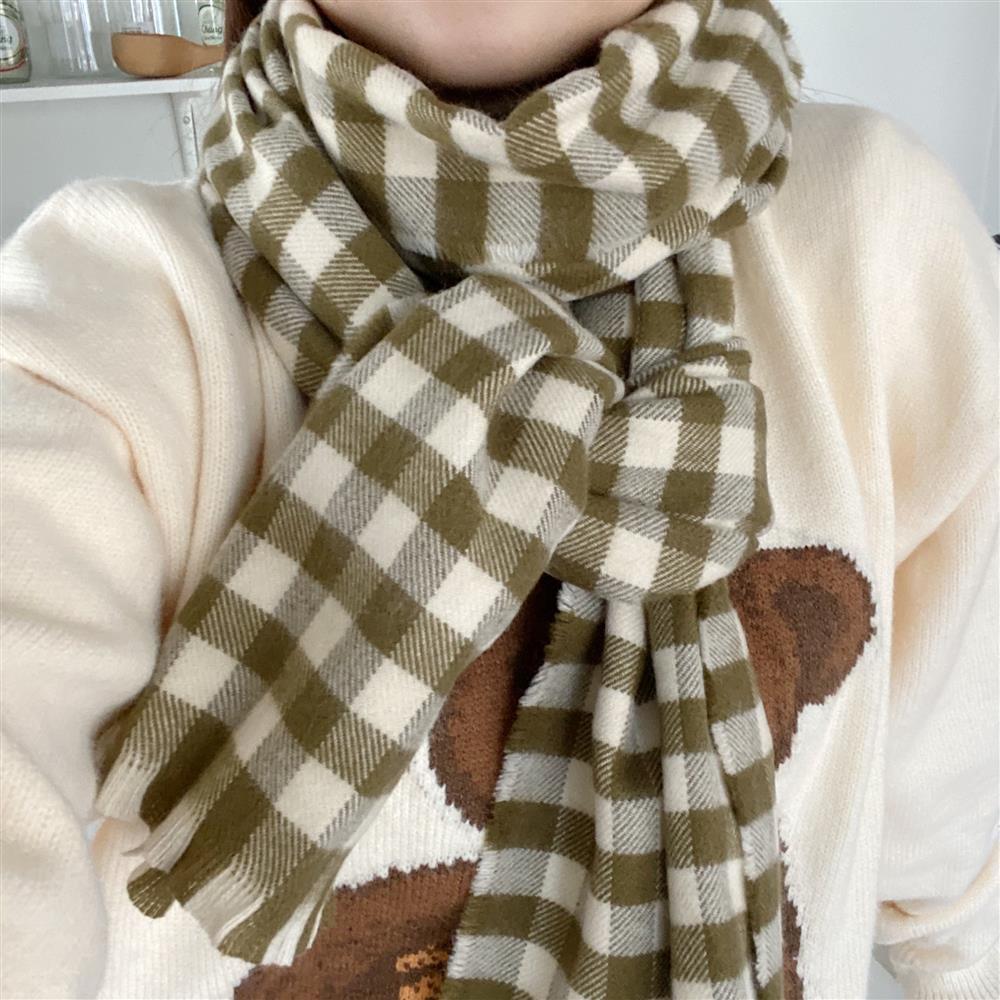 現貨💖猫日屋💖 正韓🇰🇷 純羊毛格紋甜美圍巾-細節圖3