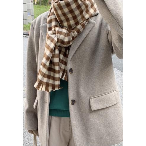 現貨💖猫日屋💖 正韓🇰🇷 純羊毛格紋甜美圍巾-細節圖4