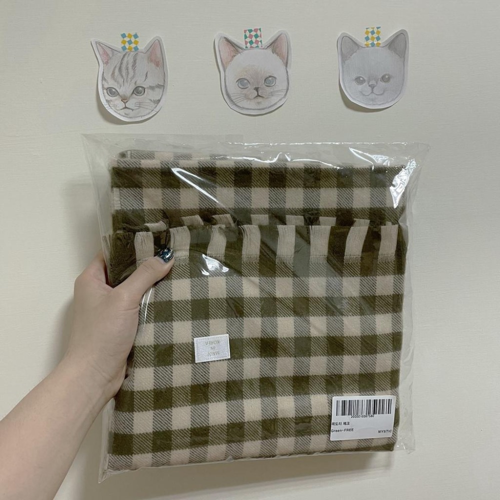 現貨💖猫日屋💖 正韓🇰🇷 純羊毛格紋甜美圍巾-細節圖7