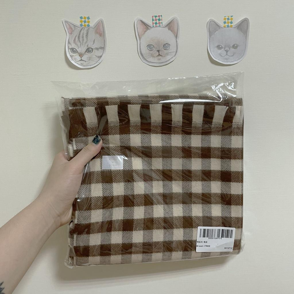 現貨💖猫日屋💖 正韓🇰🇷 純羊毛格紋甜美圍巾-細節圖8
