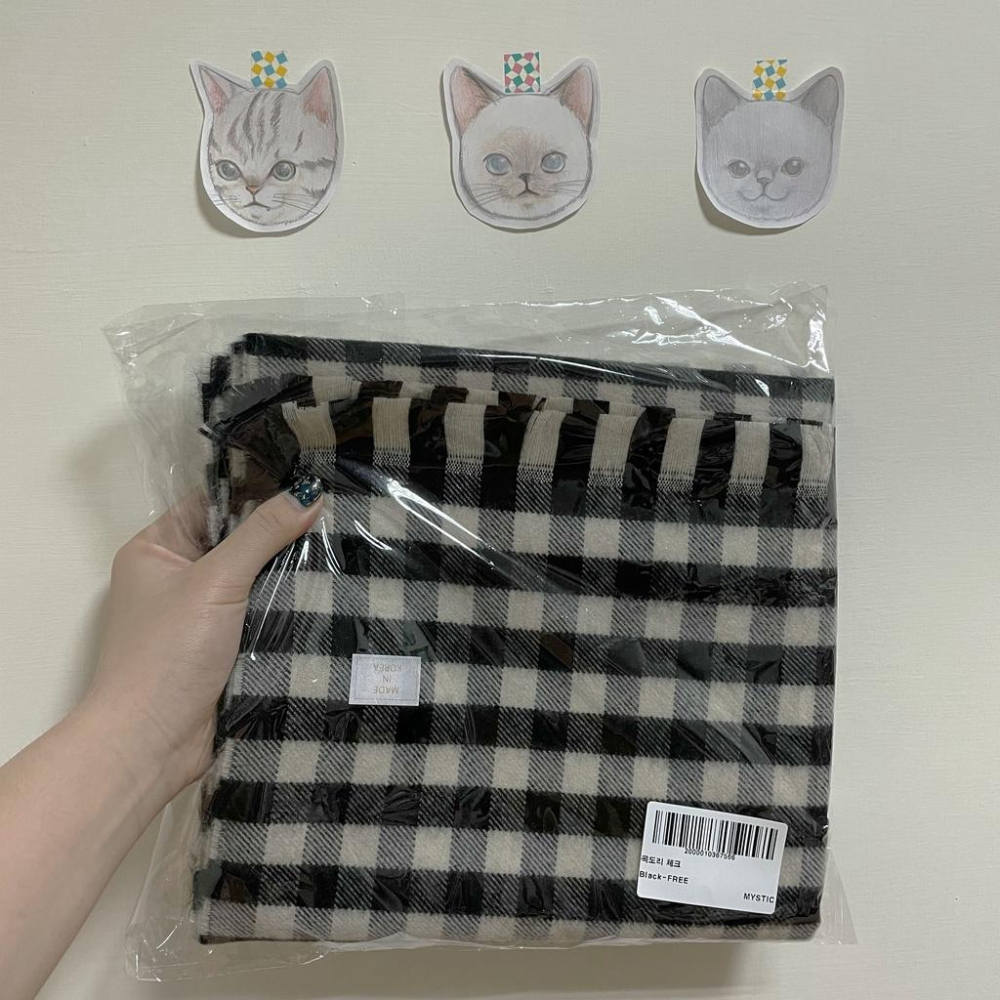現貨💖猫日屋💖 正韓🇰🇷 純羊毛格紋甜美圍巾-細節圖9