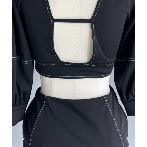 現貨 猫日屋🇯🇵日單CAPRICIEUX LE＇MAGE / 3標齊全~日系方領泡泡袖小露背夏日泳衣 編號ZA2428-細節圖4