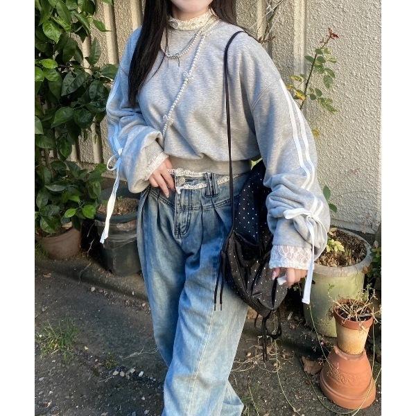 現貨 猫日屋🇯🇵日單nemne store / 部分有標~ 日系短版運動風元素蝴蝶結綁帶圓領套頭上衣 編號ZA2272-細節圖3