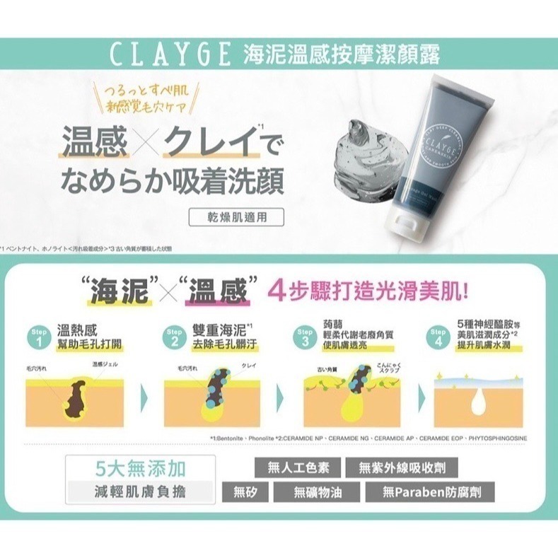 領劵免運 🛒  現貨 清潔毛孔髒污 去除老廢角質 CLAYGE 海泥溫感按摩潔顏露-細節圖3