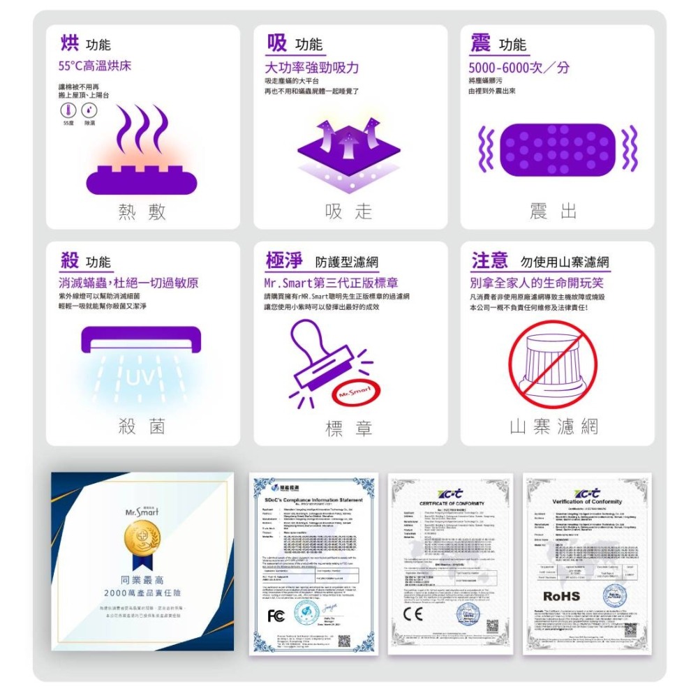 現貨【零差評】Mr.Smart 小紫 2代,小紫 除蟎機/紫外線除蟎吸塵器/塵蟎吸塵機/UV紫外線小紫愛家專案原廠公司貨-細節圖3