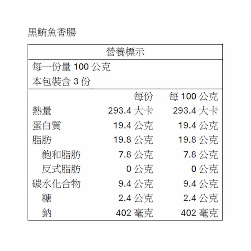 【一夫水產】黑鮪魚香腸（300g/6條/包）-細節圖3