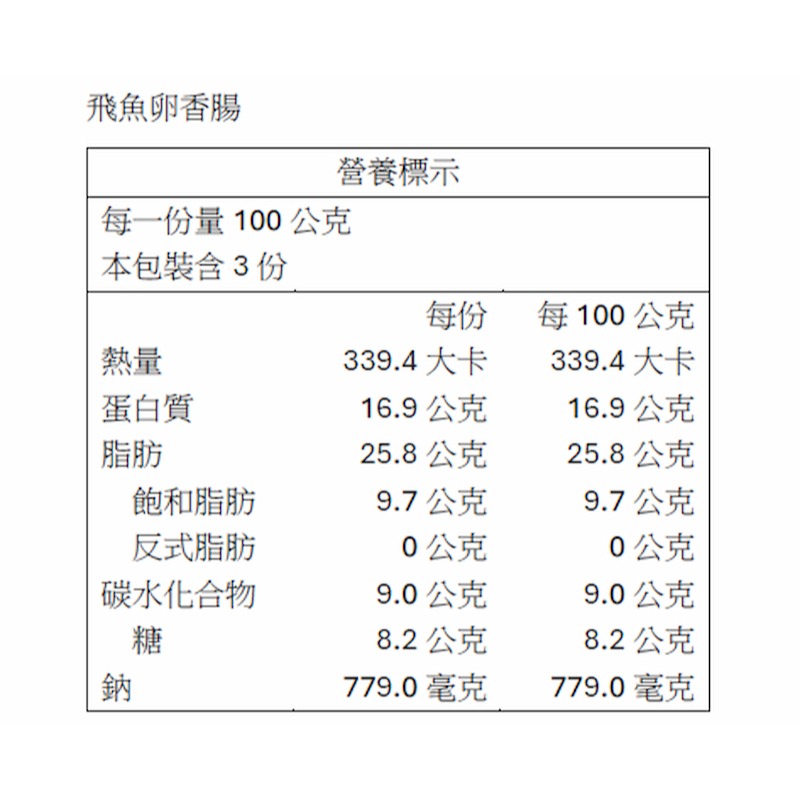 【一夫水產】飛魚卵香腸（300g/6條/包）-細節圖2