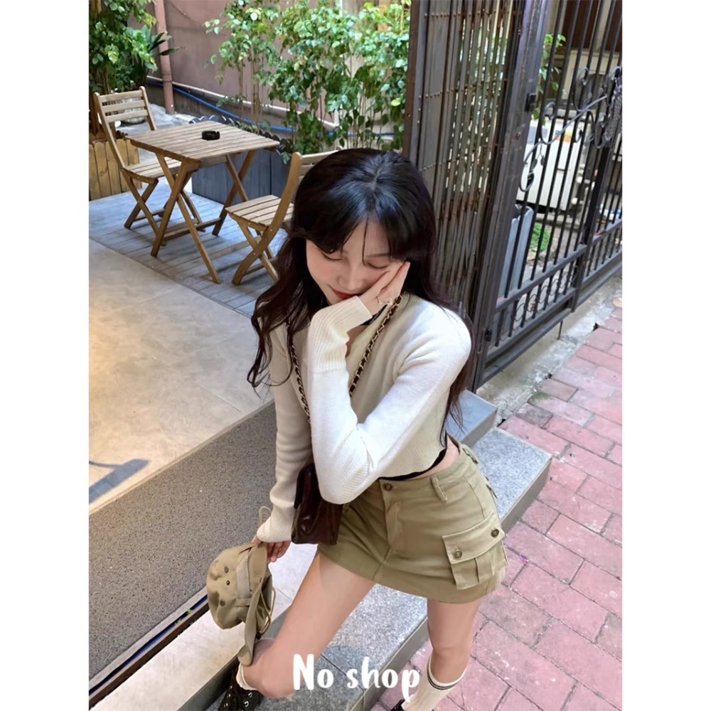 No shop❤️‍🔥預購 工裝口袋短裙 防走光 工裝裙 女生衣服 辣妹 短裙-細節圖3