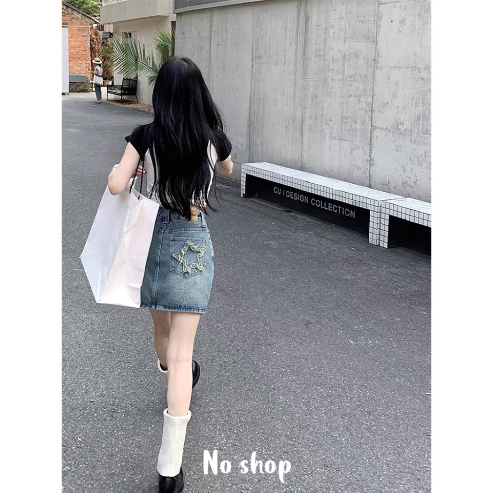 No shop❤️‍🔥預購！復古辣妹 星星造型牛仔短裙 半身裙 女生裙子-細節圖3