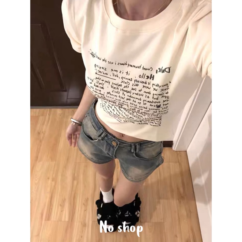 No shop❤️‍🔥預購❗️滿版文字上衣 短袖上衣 短版上衣 女生衣服-細節圖2