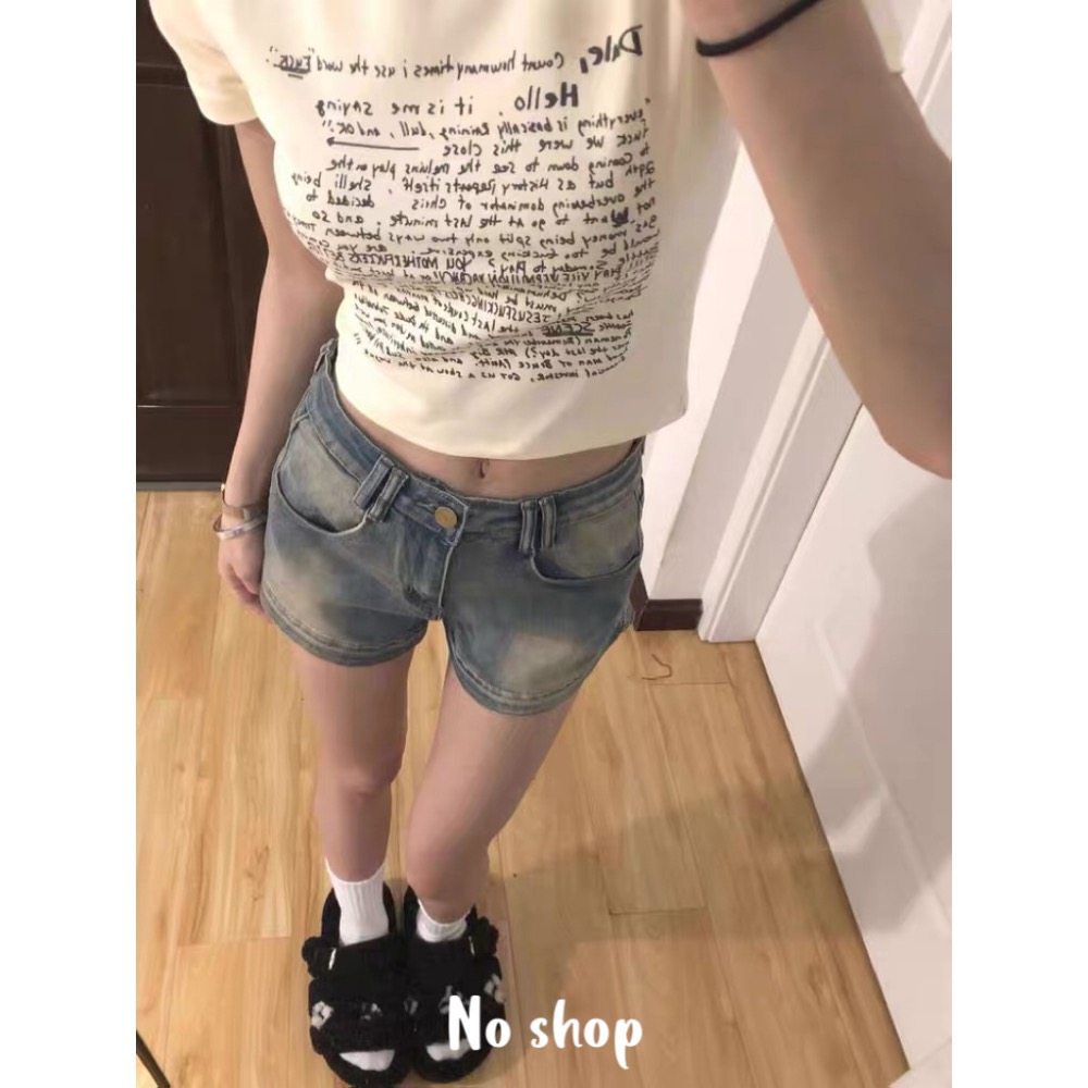 No shop❤️‍🔥預購❗️滿版文字上衣 短袖上衣 短版上衣 女生衣服-細節圖3