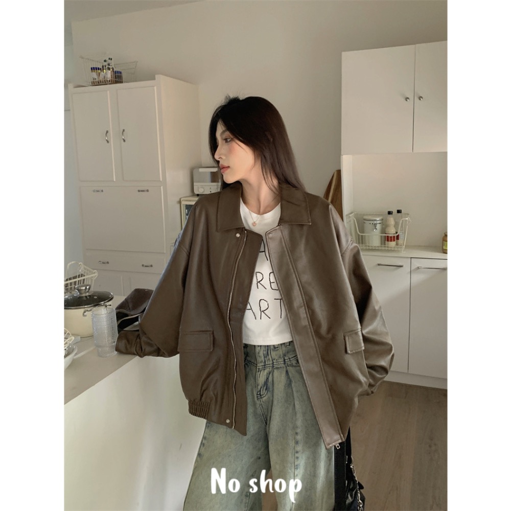 No shop❤️‍🔥 兩色選！質感皮衣外套 女生衣服 外套 皮衣-細節圖4