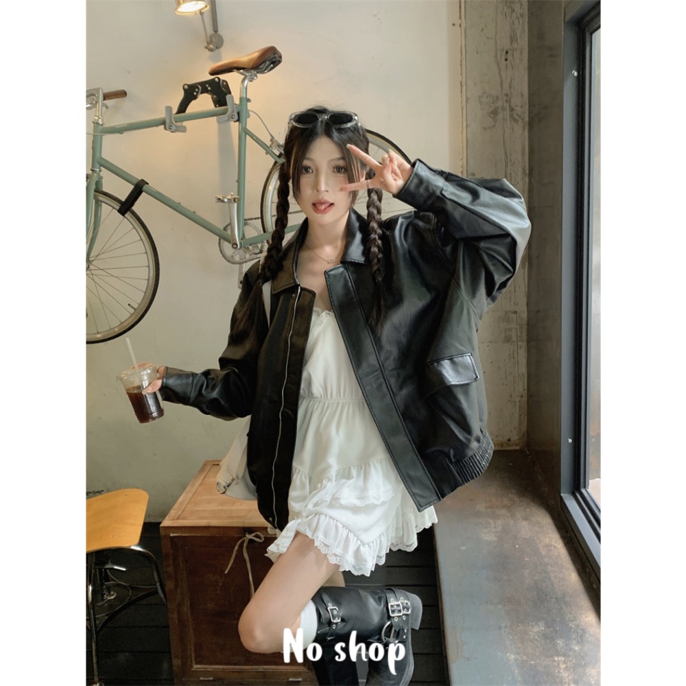 No shop❤️‍🔥 兩色選！質感皮衣外套 女生衣服 外套 皮衣-細節圖5