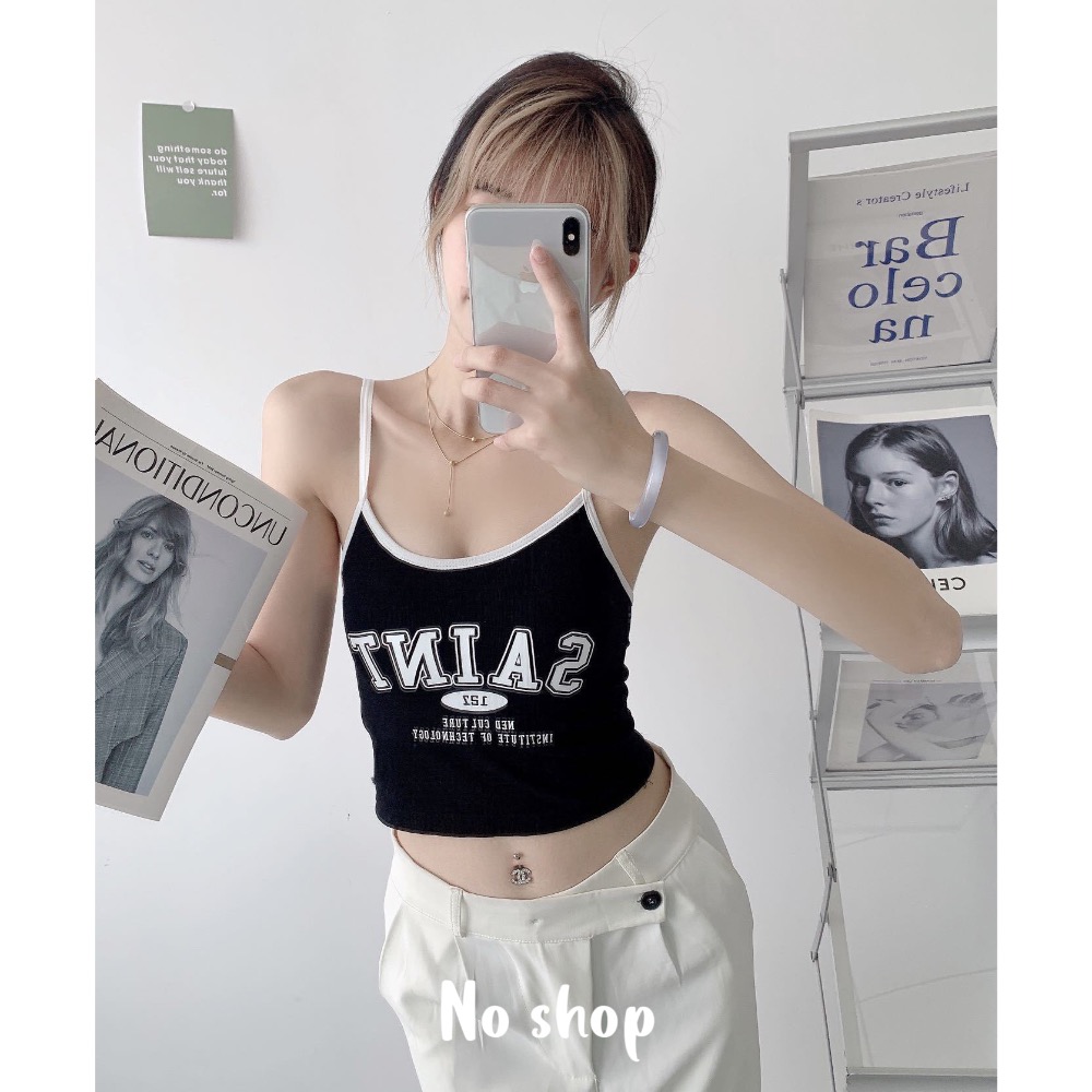 No shop❤️‍🔥實拍/預購 六色文字印花背心（有胸墊） 吊帶 女生背心 服飾 女裝-細節圖2