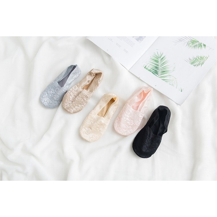 【漂亮購物】韓國淺口隱形蕾絲船襪 1雙入 五色可選 防滑襪 襪子 隱形襪-細節圖9