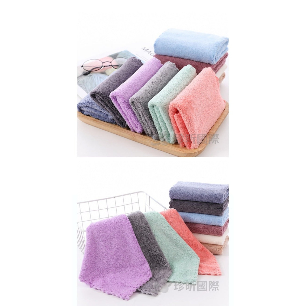 【漂亮購物】繽紛珊瑚絨綿柔吸水方巾 1入 顏色隨機 方巾 抹布 珊瑚絨-細節圖8