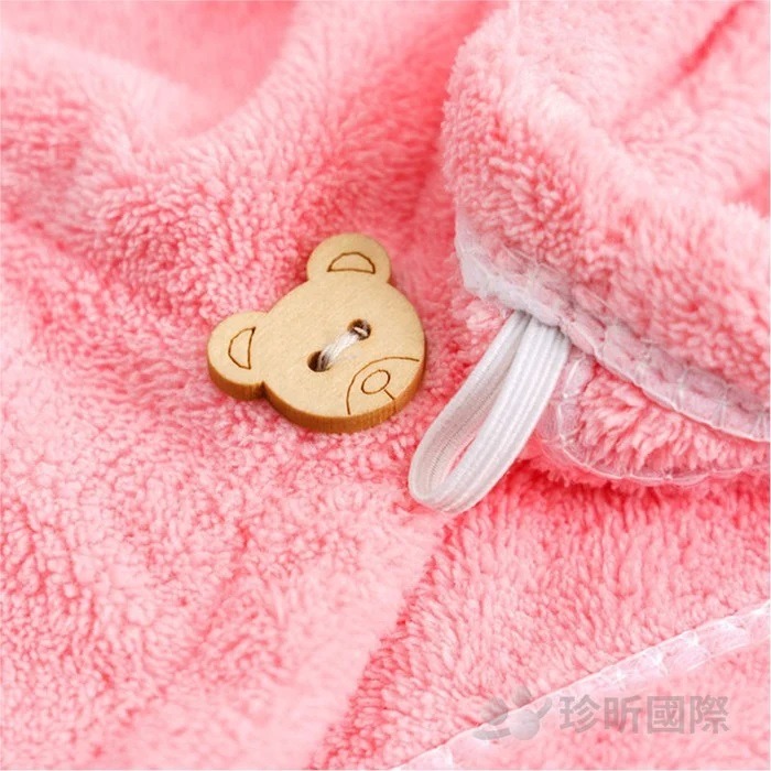 【漂亮購物】繽紛可愛小熊鈕扣珊瑚絨柔軟乾髮帽 1入 顏色隨機 浴帽 乾髮帽 珊瑚絨-細節圖8