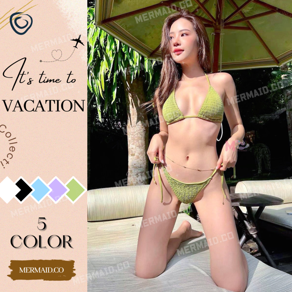 美人魚💙現貨┇歐美性感皺褶比基尼-細節圖2