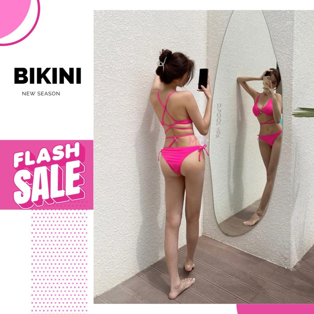 美人魚💙現貨┇芭比粉🍭金環美背性感比基尼 螢光粉-細節圖7