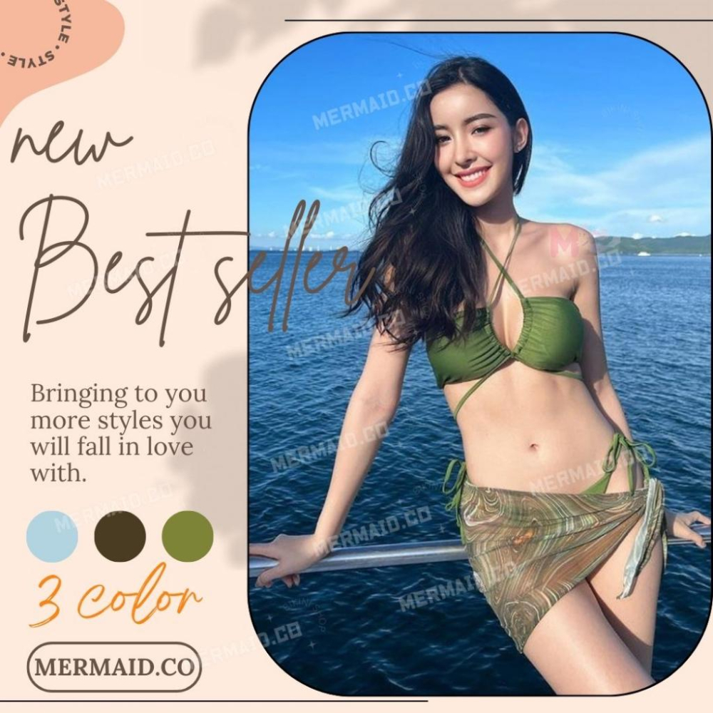 美人魚💙現貨┇渡假風性感三件式紗裙綁帶比基尼-細節圖3