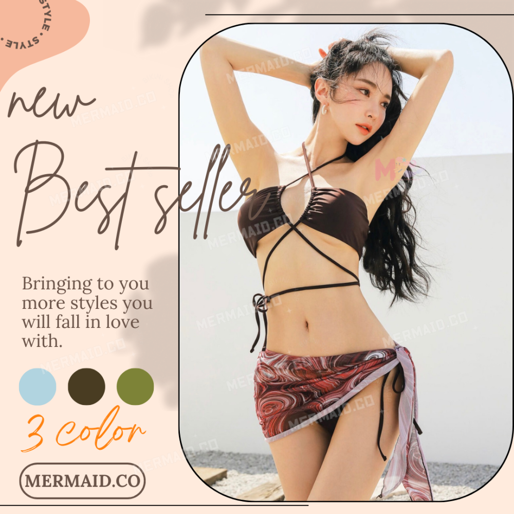 美人魚💙現貨┇渡假風性感三件式紗裙綁帶比基尼-細節圖6