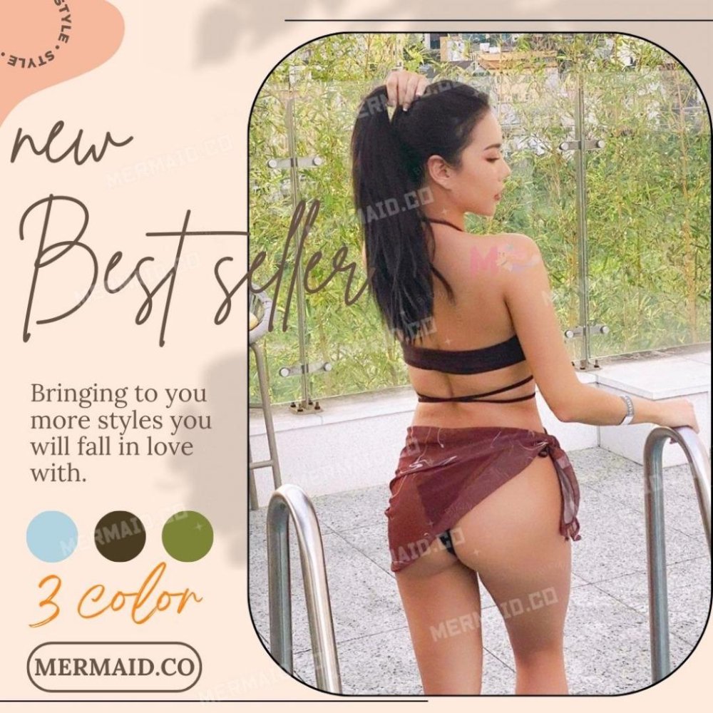 美人魚💙現貨┇渡假風性感三件式紗裙綁帶比基尼-細節圖8