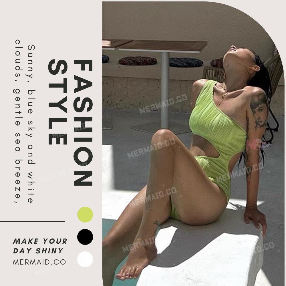 美人魚💙現貨┇性感單肩波浪紋連身泳衣-細節圖5