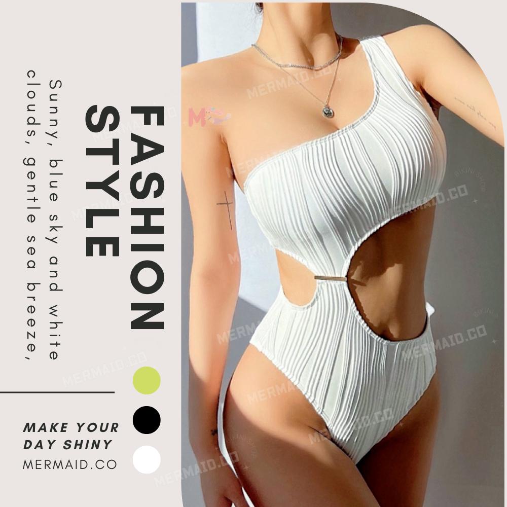 美人魚💙現貨┇性感單肩波浪紋連身泳衣-細節圖7