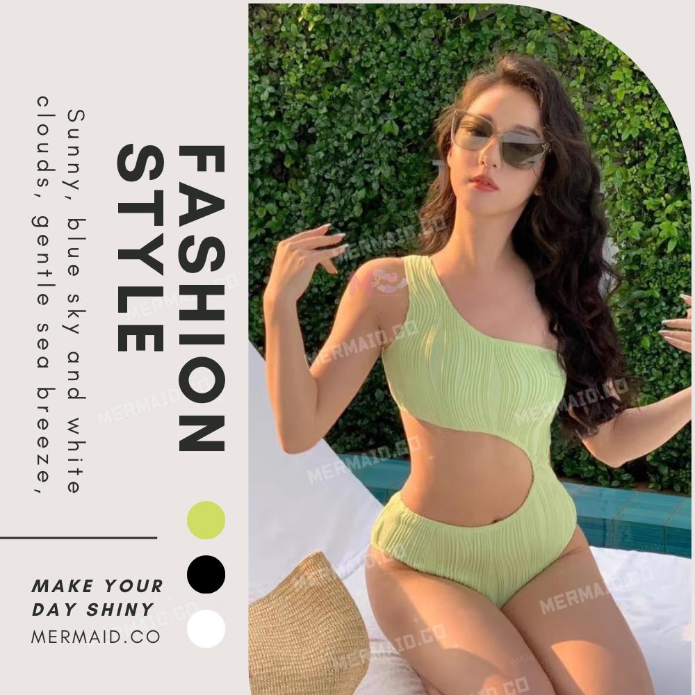 美人魚💙現貨┇性感單肩波浪紋連身泳衣-細節圖8