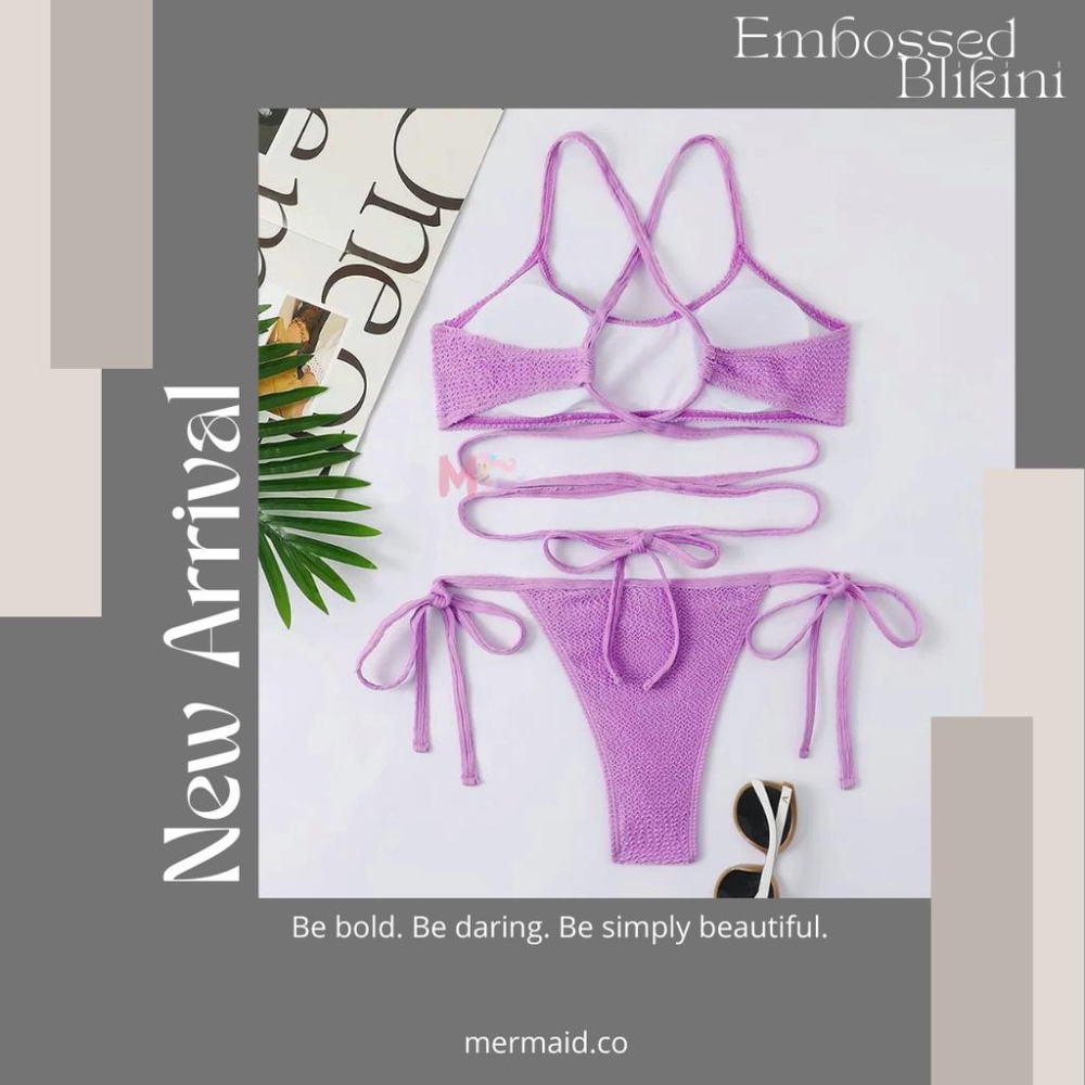 美人魚💙現貨┇素色波浪紋圓領美背交叉綁帶 比基尼-細節圖4