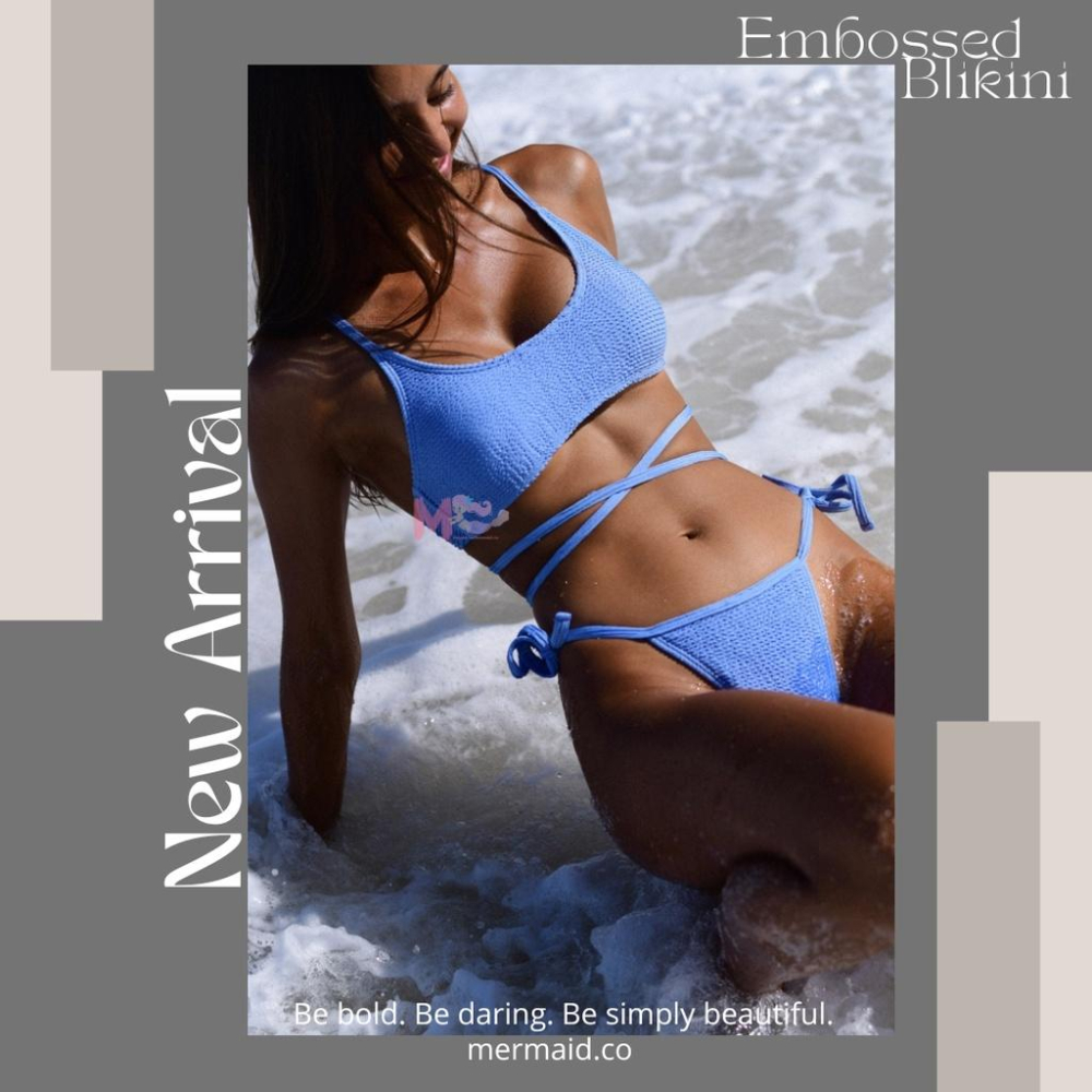 美人魚💙現貨┇素色波浪紋圓領美背交叉綁帶 比基尼-細節圖5