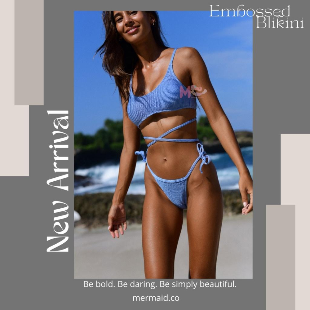 美人魚💙現貨┇素色波浪紋圓領美背交叉綁帶 比基尼-細節圖6